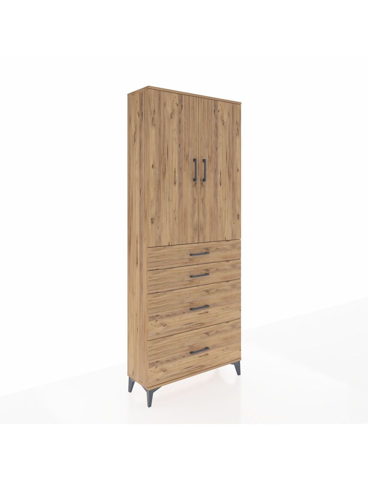 Arges Dolap 2 Raflı 4 Çekmeceli 2 Kapaklı 88x30x221 Çam-Çam