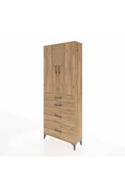 Arges Dolap 2 Raflı 4 Çekmeceli 2 Kapaklı 88x30x221 Çam-Çam