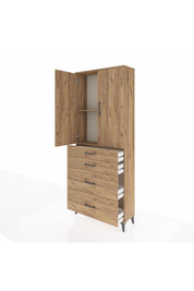 Arges Dolap 2 Raflı 4 Çekmeceli 2 Kapaklı 88x30x221 Çam-Çam