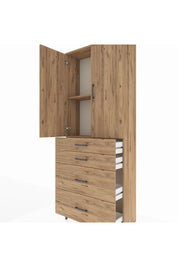 Arges Dolap 2 Raflı 4 Çekmeceli 2 Kapaklı 88x30x221 Çam-Çam