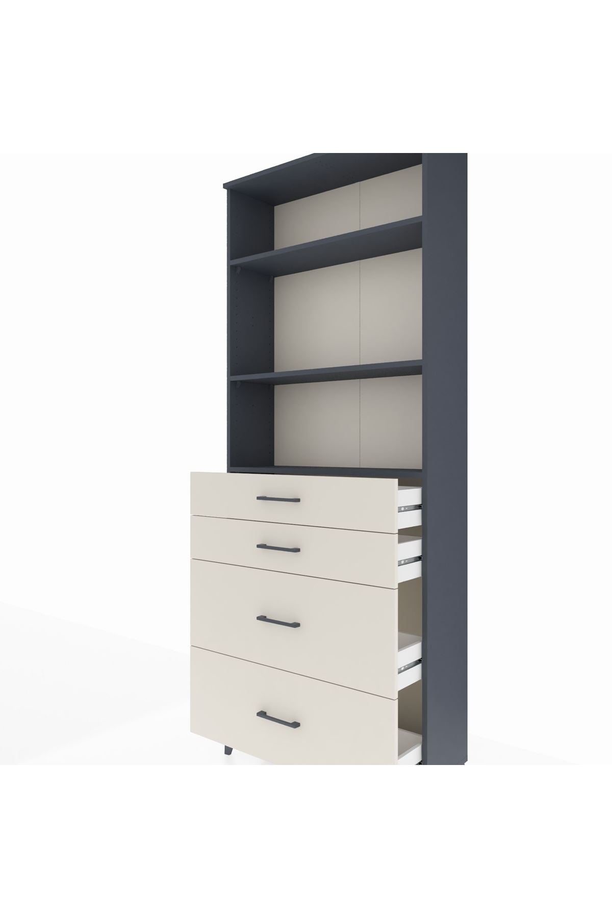 Arges Dolap 3 Raflı 4 Çekmeceli 88x30x221 Antrasit-Aytaşı