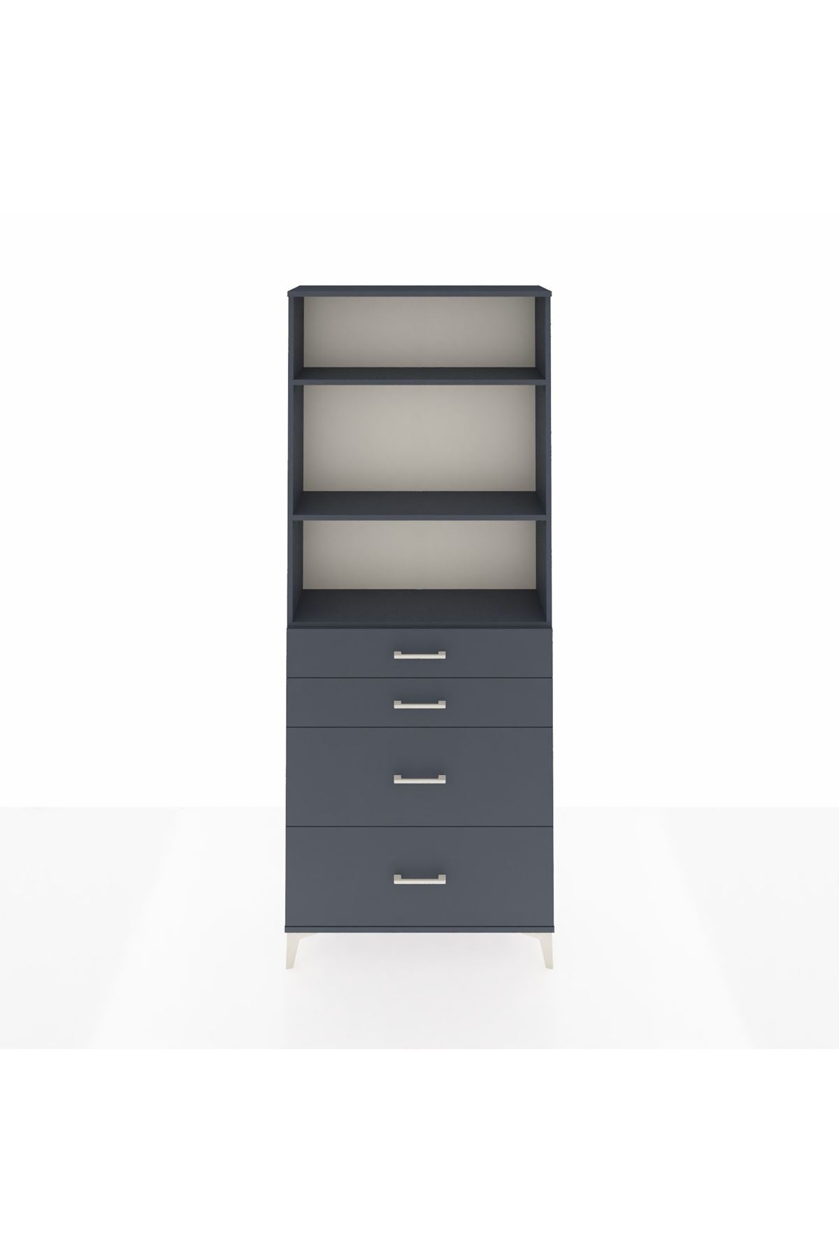 Arges Dolap 3 Raflı 4 Çekmeceli 88x30x221 Antrasit-Antrasit