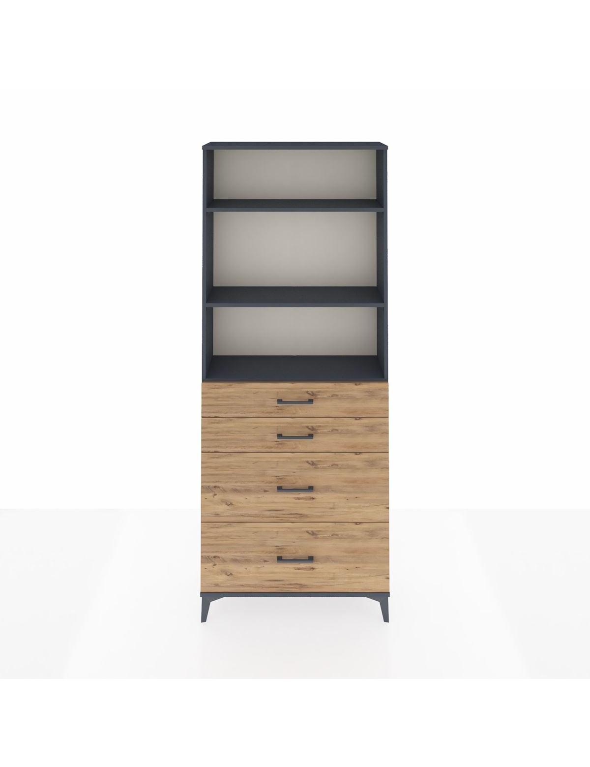 Arges Dolap 3 Raflı 4 Çekmeceli 88x30x221 Antrasit-Çam