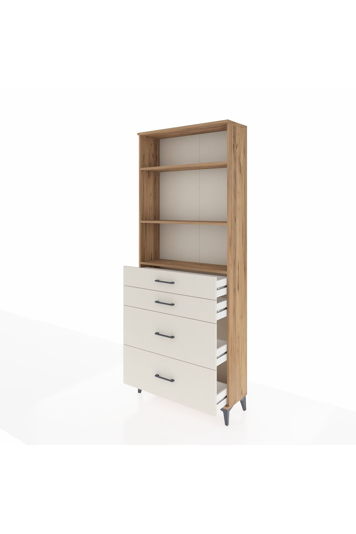 Arges Dolap 3 Raflı 4 Çekmeceli 88x30x221 Çam-Aytaşı