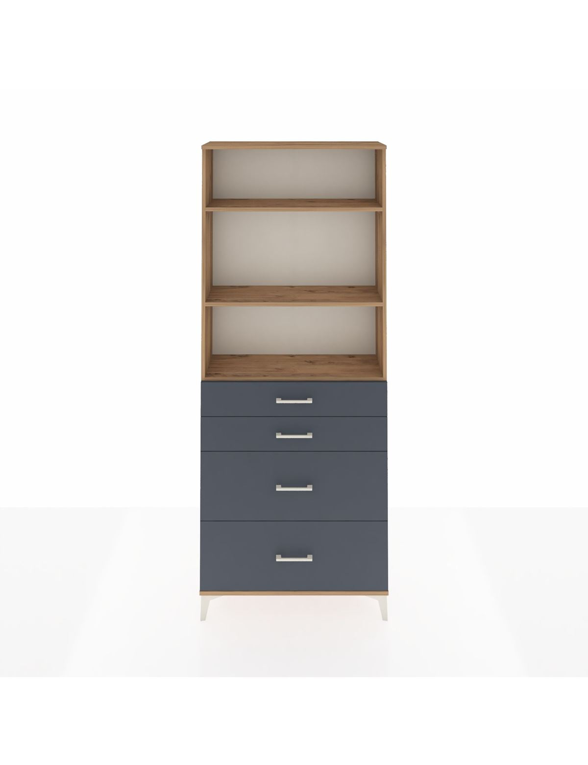 Arges Dolap 3 Raflı 4 Çekmeceli 88x30x221 Çam-Antrasit