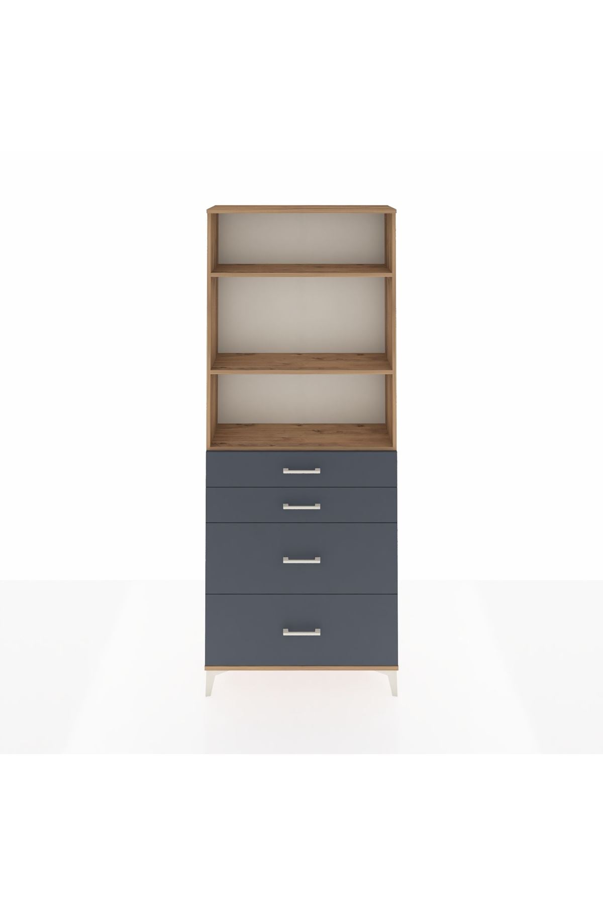 Arges Dolap 3 Raflı 4 Çekmeceli 88x30x221 Çam-Antrasit