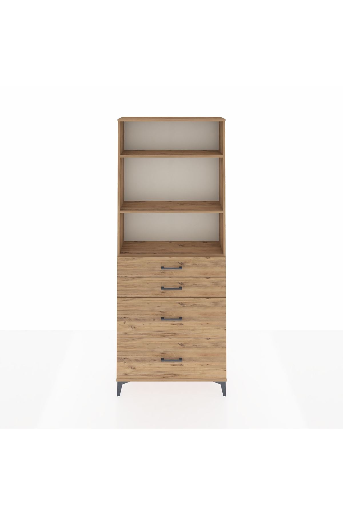 Arges Dolap 3 Raflı 4 Çekmeceli 88x30x221 Çam-Çam