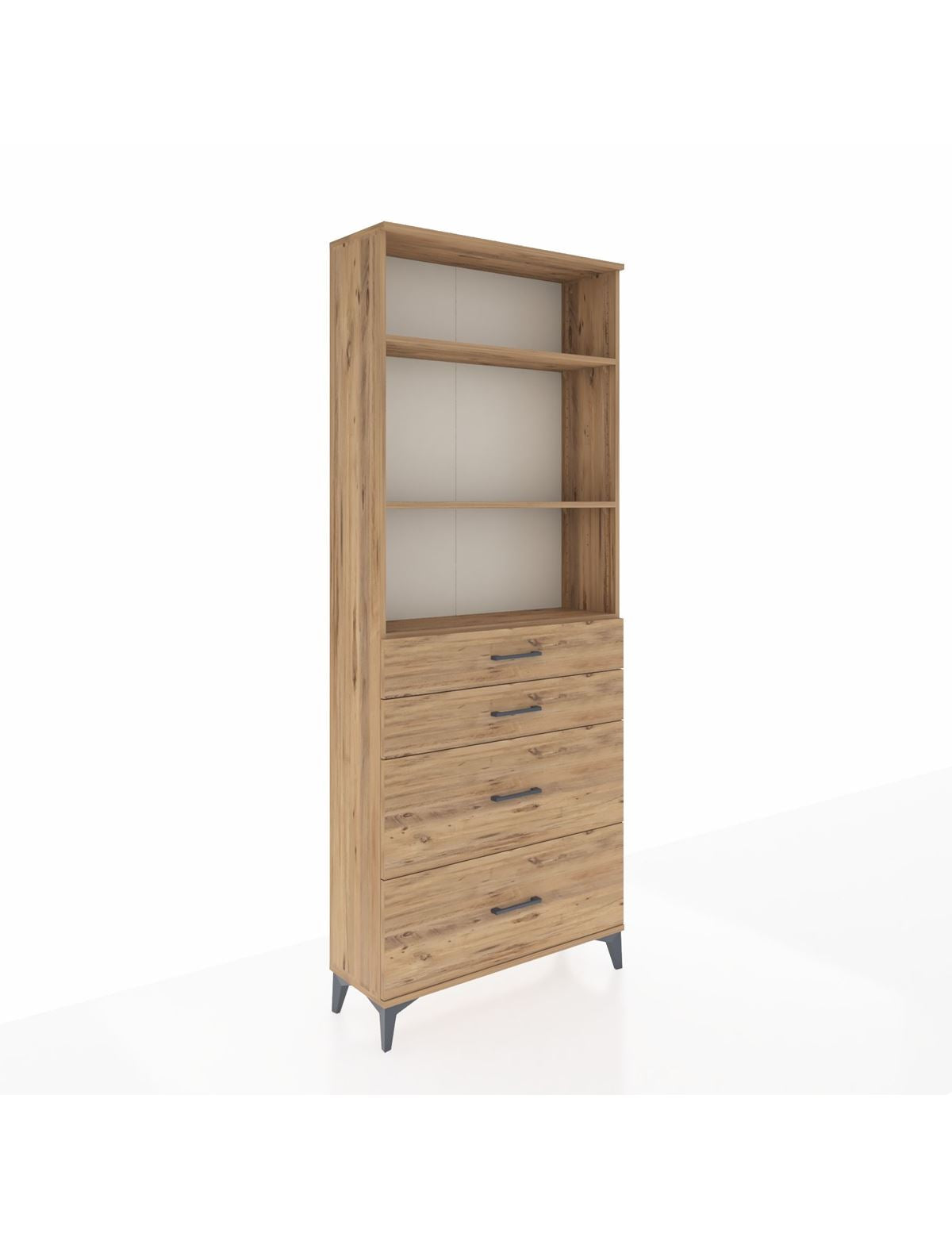 Arges Dolap 3 Raflı 4 Çekmeceli 88x30x221 Çam-Çam