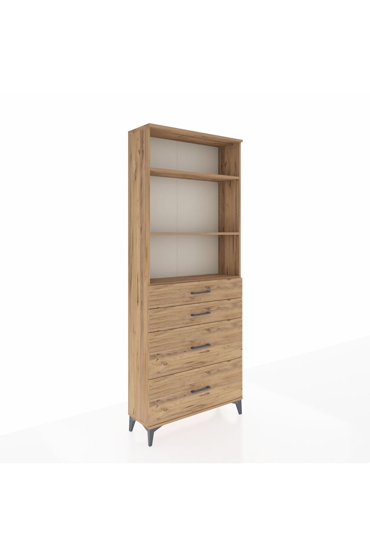 Arges Dolap 3 Raflı 4 Çekmeceli 88x30x221 Çam-Çam