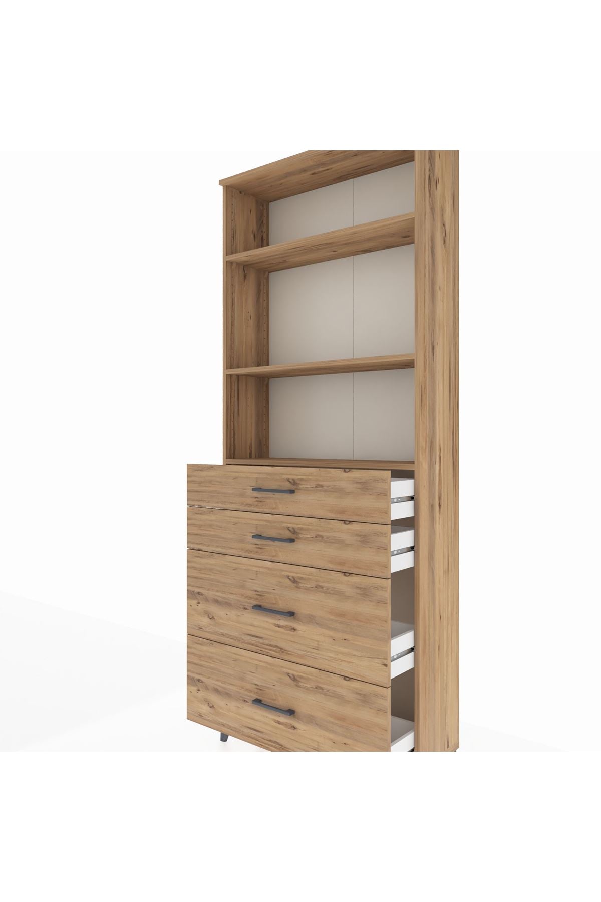 Arges Dolap 3 Raflı 4 Çekmeceli 88x30x221 Çam-Çam