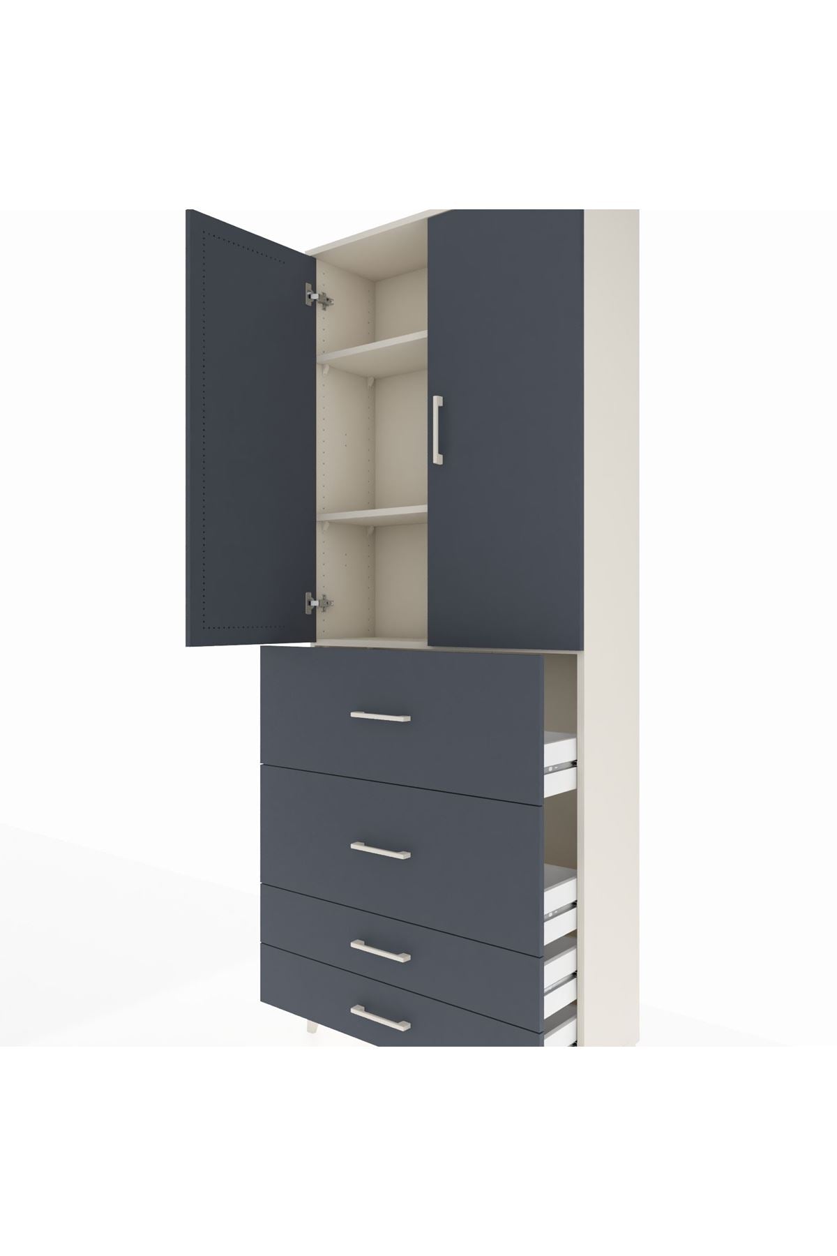 Arges Dolap 3 Raflı 4 Çekmeceli 2 Kapaklı 88x30x221 Aytaşı-Antrasit