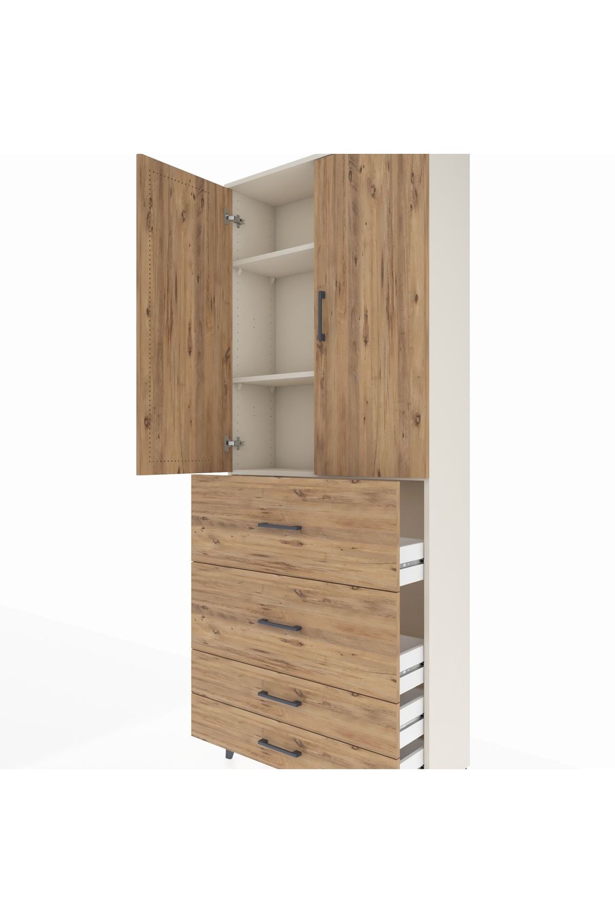 Arges Dolap 3 Raflı 4 Çekmeceli 2 Kapaklı 88x30x221 Aytaşı-Çam