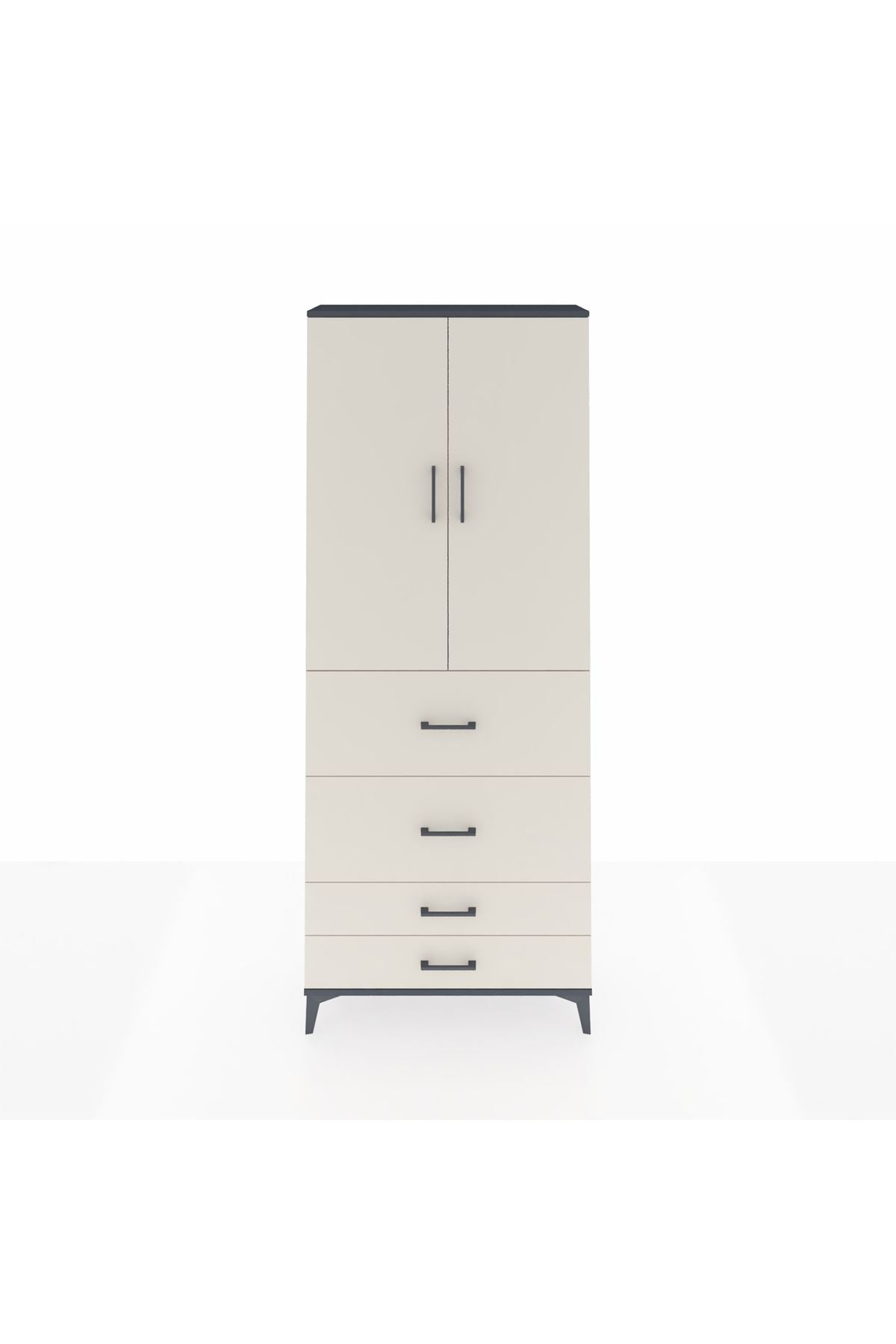 Arges Dolap 3 Raflı 4 Çekmeceli 2 Kapaklı 88x30x221 Antrasit-Aytaşı