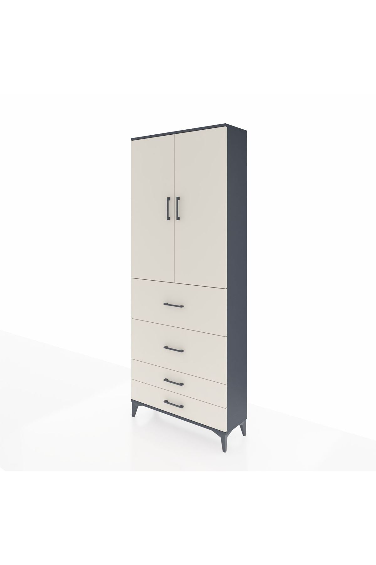 Arges Dolap 3 Raflı 4 Çekmeceli 2 Kapaklı 88x30x221 Antrasit-Aytaşı