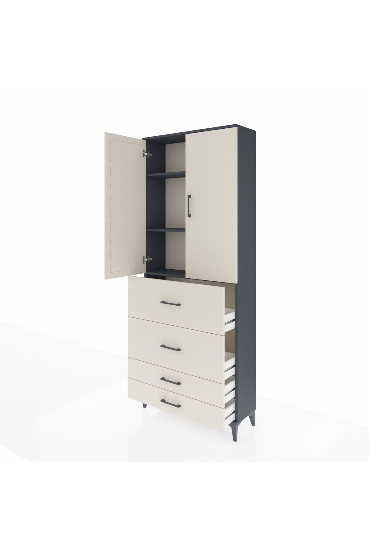 Arges Dolap 3 Raflı 4 Çekmeceli 2 Kapaklı 88x30x221 Antrasit-Aytaşı