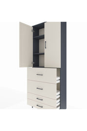 Arges Dolap 3 Raflı 4 Çekmeceli 2 Kapaklı 88x30x221 Antrasit-Aytaşı