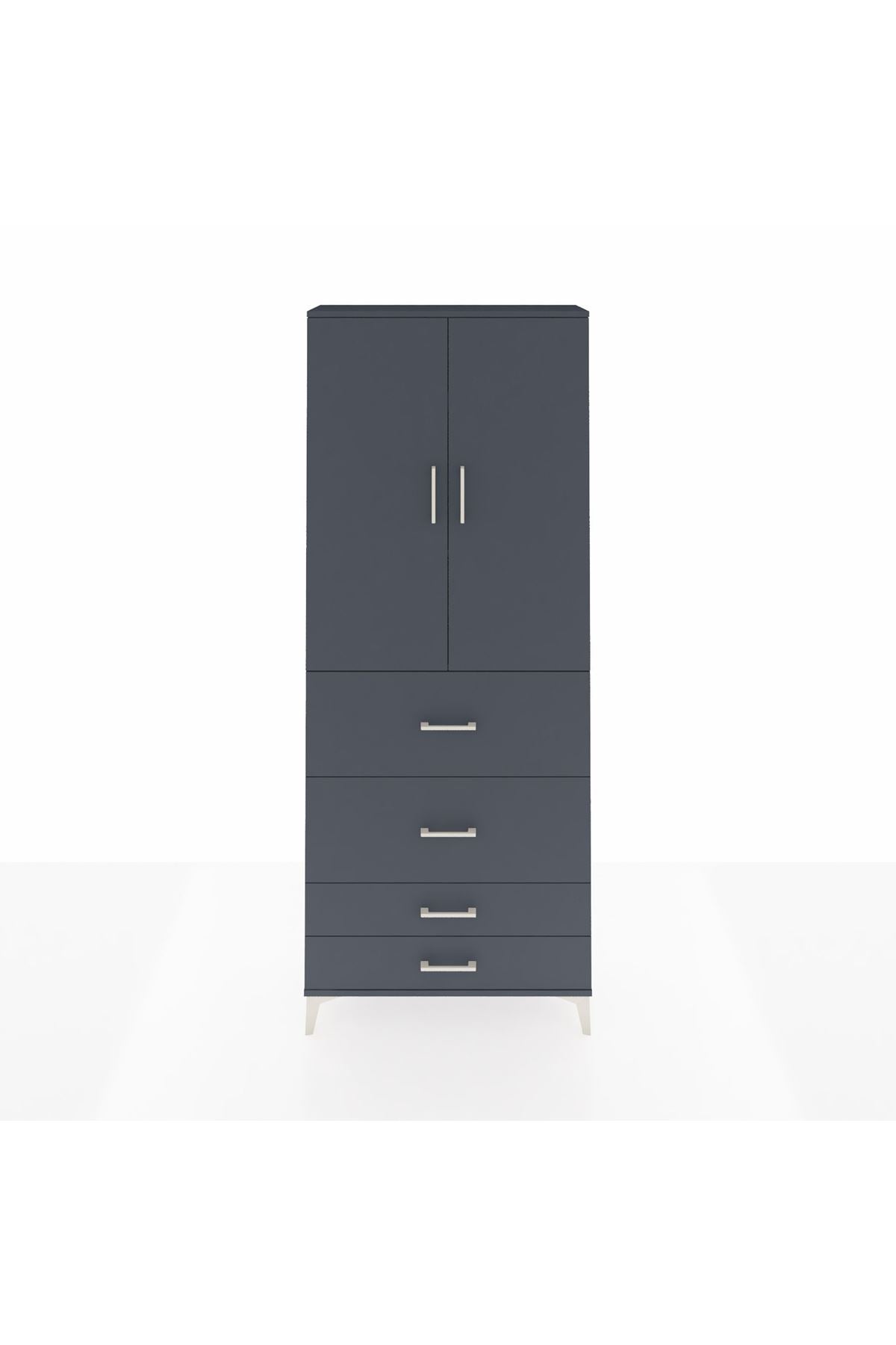 Arges Dolap 3 Raflı 4 Çekmeceli 2 Kapaklı 88x30x221 Antrasit-Antrasit