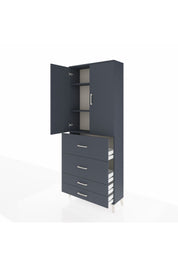 Arges Dolap 3 Raflı 4 Çekmeceli 2 Kapaklı 88x30x221 Antrasit-Antrasit