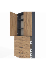 Arges Dolap 3 Raflı 4 Çekmeceli 2 Kapaklı 88x30x221 Antrasit-Çam