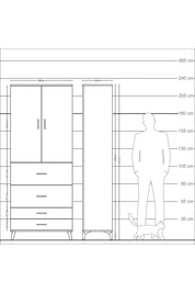Arges Dolap 3 Raflı 4 Çekmeceli 2 Kapaklı 88x30x221 Antrasit-Çam