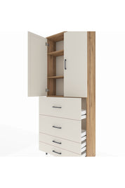 Arges Dolap 3 Raflı 4 Çekmeceli 2 Kapaklı 88x30x221 Çam-Aytaşı