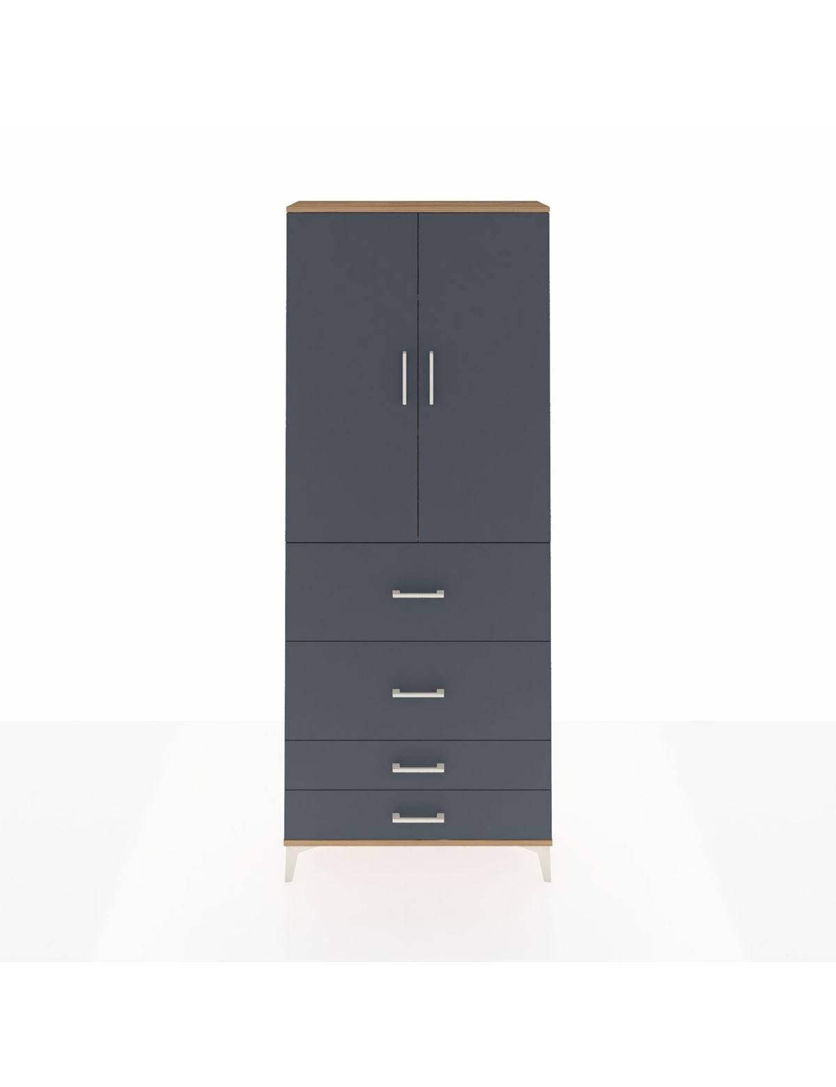 Arges Dolap 3 Raflı 4 Çekmeceli 2 Kapaklı 88x30x221 Çam-Antrasit