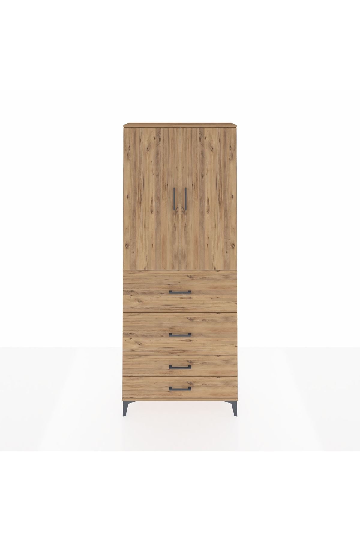 Arges Dolap 3 Raflı 4 Çekmeceli 2 Kapaklı 88x30x221 Çam-Çam