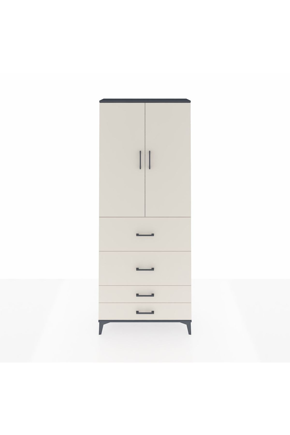 Arges Dolap 2 Raflı 4 Çekmeceli 2 Kapaklı 88x30x221 Antrasit-Aytaşı