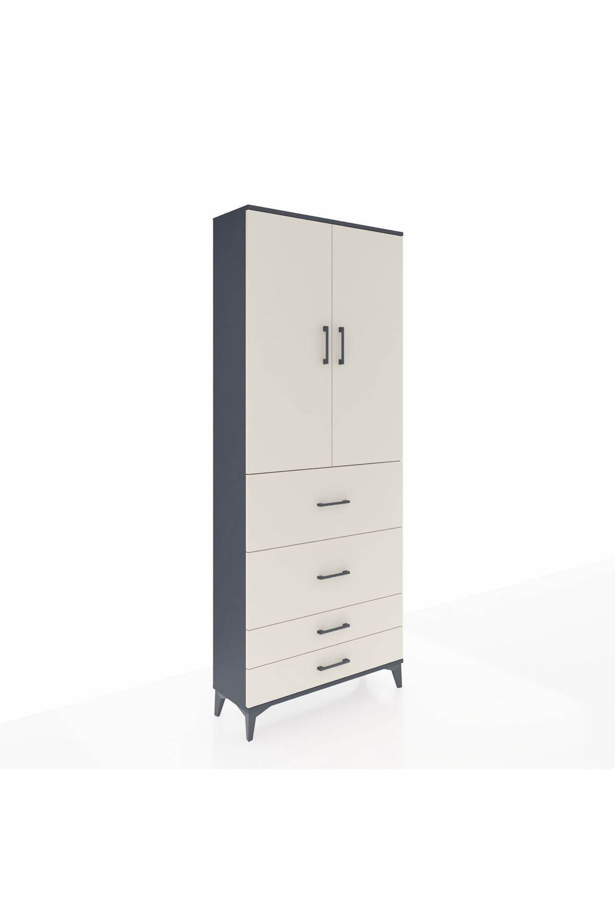 Arges Dolap 2 Raflı 4 Çekmeceli 2 Kapaklı 88x30x221 Antrasit-Aytaşı