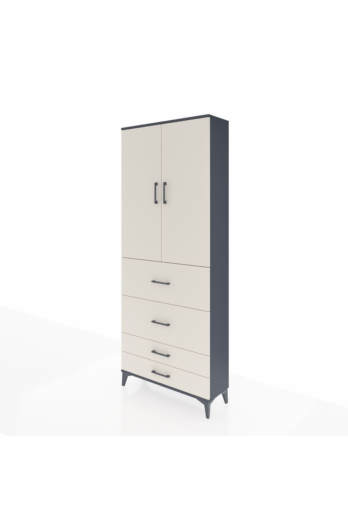 Arges Dolap 2 Raflı 4 Çekmeceli 2 Kapaklı 88x30x221 Antrasit-Aytaşı