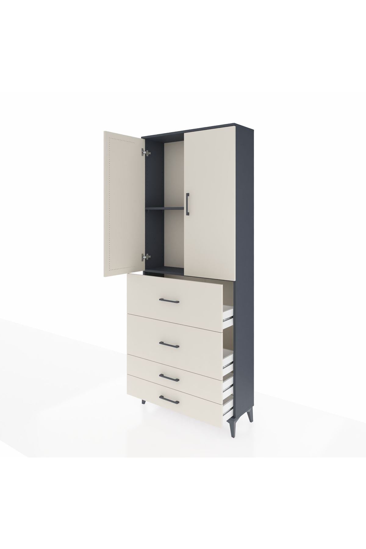 Arges Dolap 2 Raflı 4 Çekmeceli 2 Kapaklı 88x30x221 Antrasit-Aytaşı