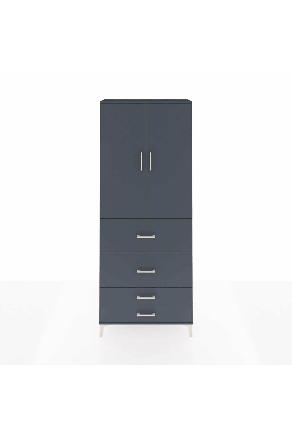 Arges Dolap 2 Raflı 4 Çekmeceli 2 Kapaklı 88x30x221 Antrasit-Antrasit