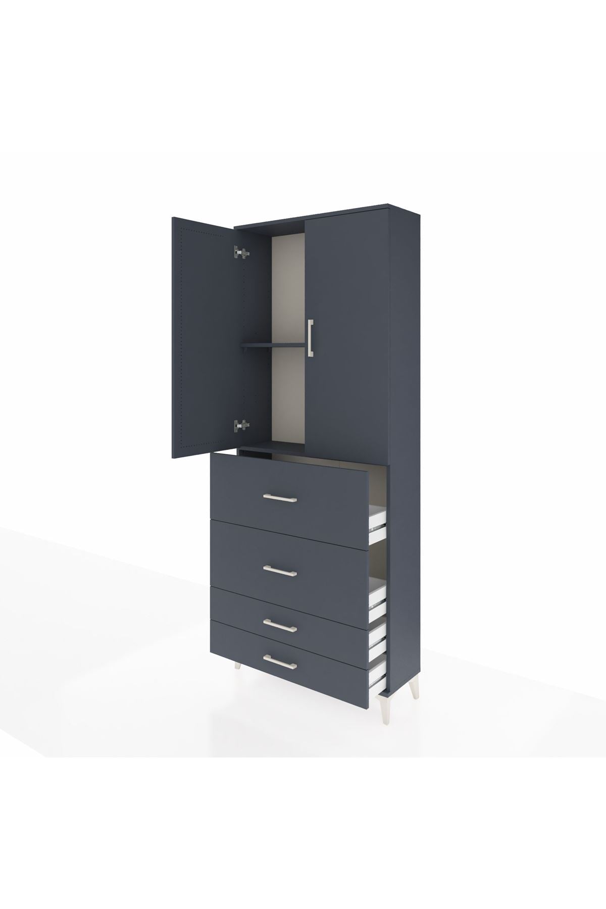 Arges Dolap 2 Raflı 4 Çekmeceli 2 Kapaklı 88x30x221 Antrasit-Antrasit