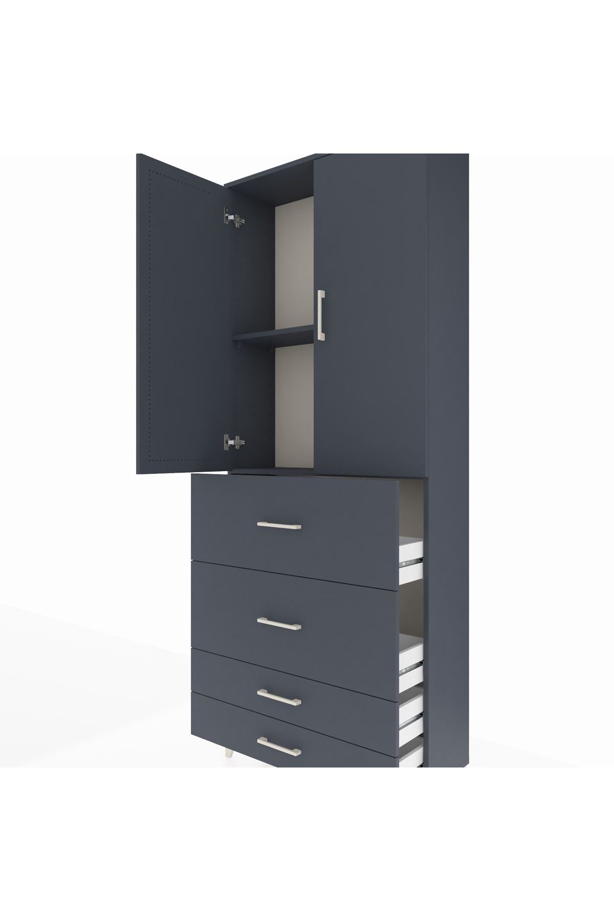 Arges Dolap 2 Raflı 4 Çekmeceli 2 Kapaklı 88x30x221 Antrasit-Antrasit