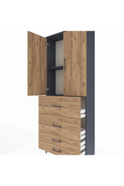 Arges Dolap 2 Raflı 4 Çekmeceli 2 Kapaklı 88x30x221 Antrasit-Çam