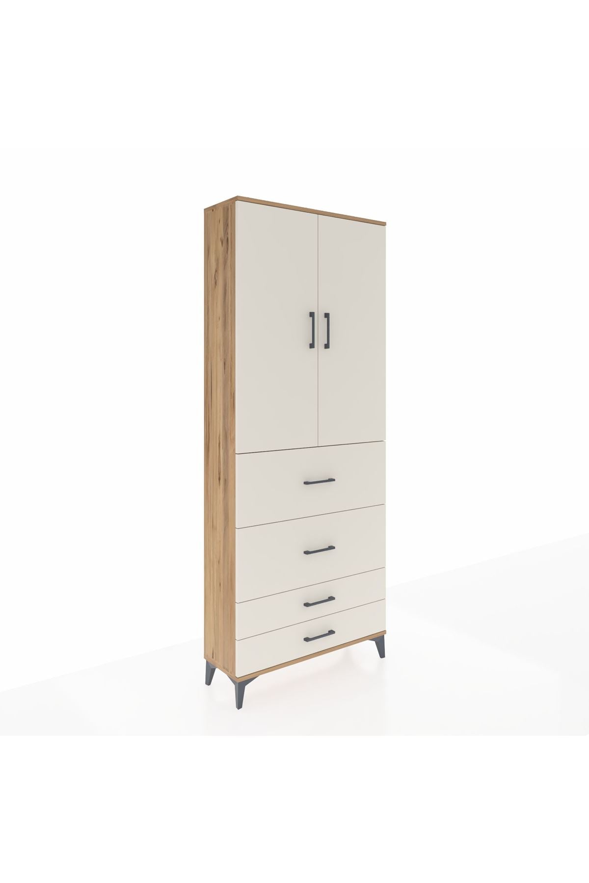 Arges Dolap 2 Raflı 4 Çekmeceli 2 Kapaklı 88x30x221 Çam-Aytaşı