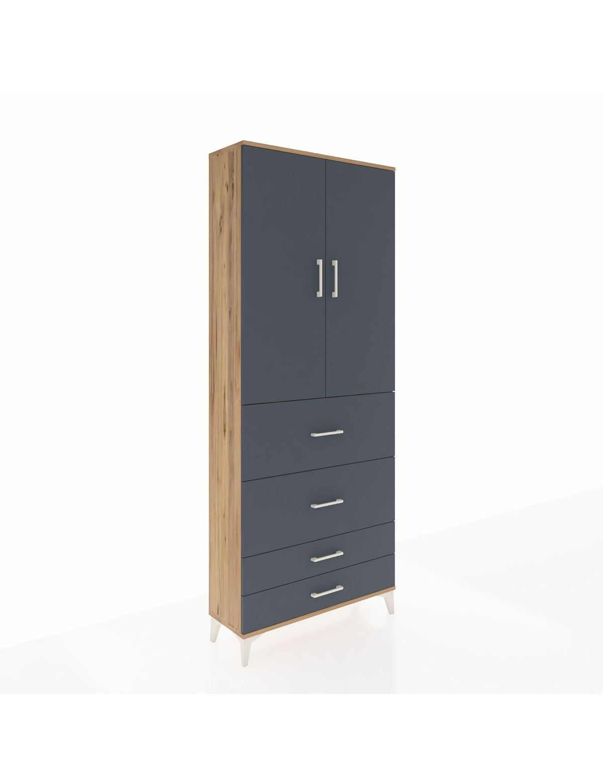 Arges Dolap 2 Raflı 4 Çekmeceli 2 Kapaklı 88x30x221 Çam-Antrasit