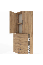 Arges Dolap 2 Raflı 4 Çekmeceli 2 Kapaklı 88x30x221 Çam-Çam