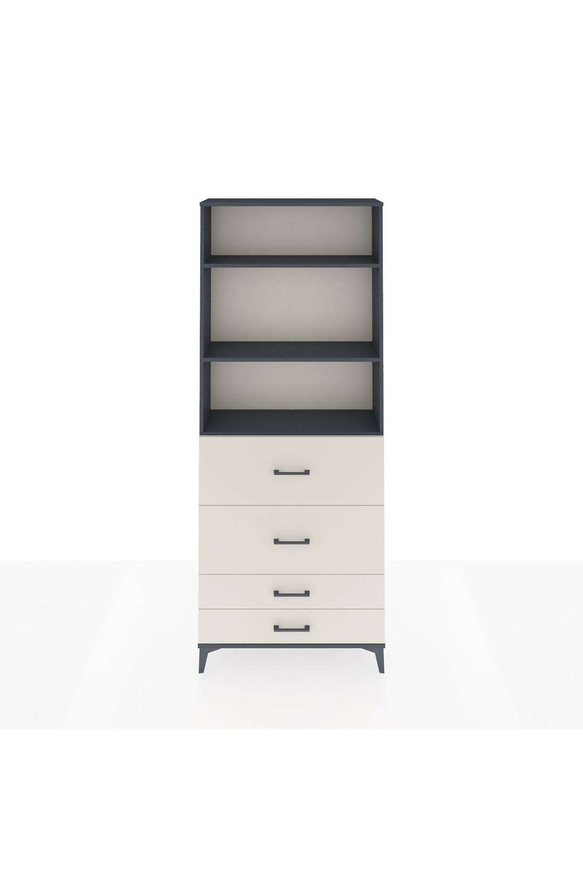 Arges Dolap 3 Raflı 4 Çekmeceli 88x30x221 Antrasit-Aytaşı