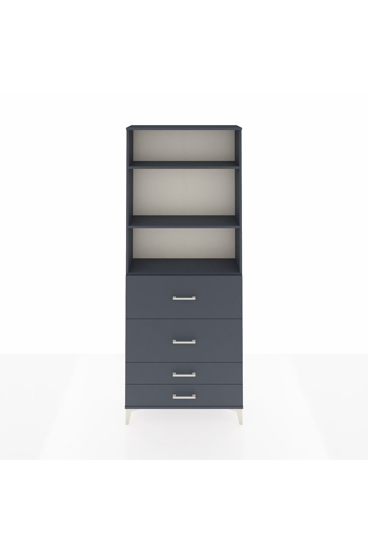 Arges Dolap 3 Raflı 4 Çekmeceli 88x30x221 Antrasit-Antrasit