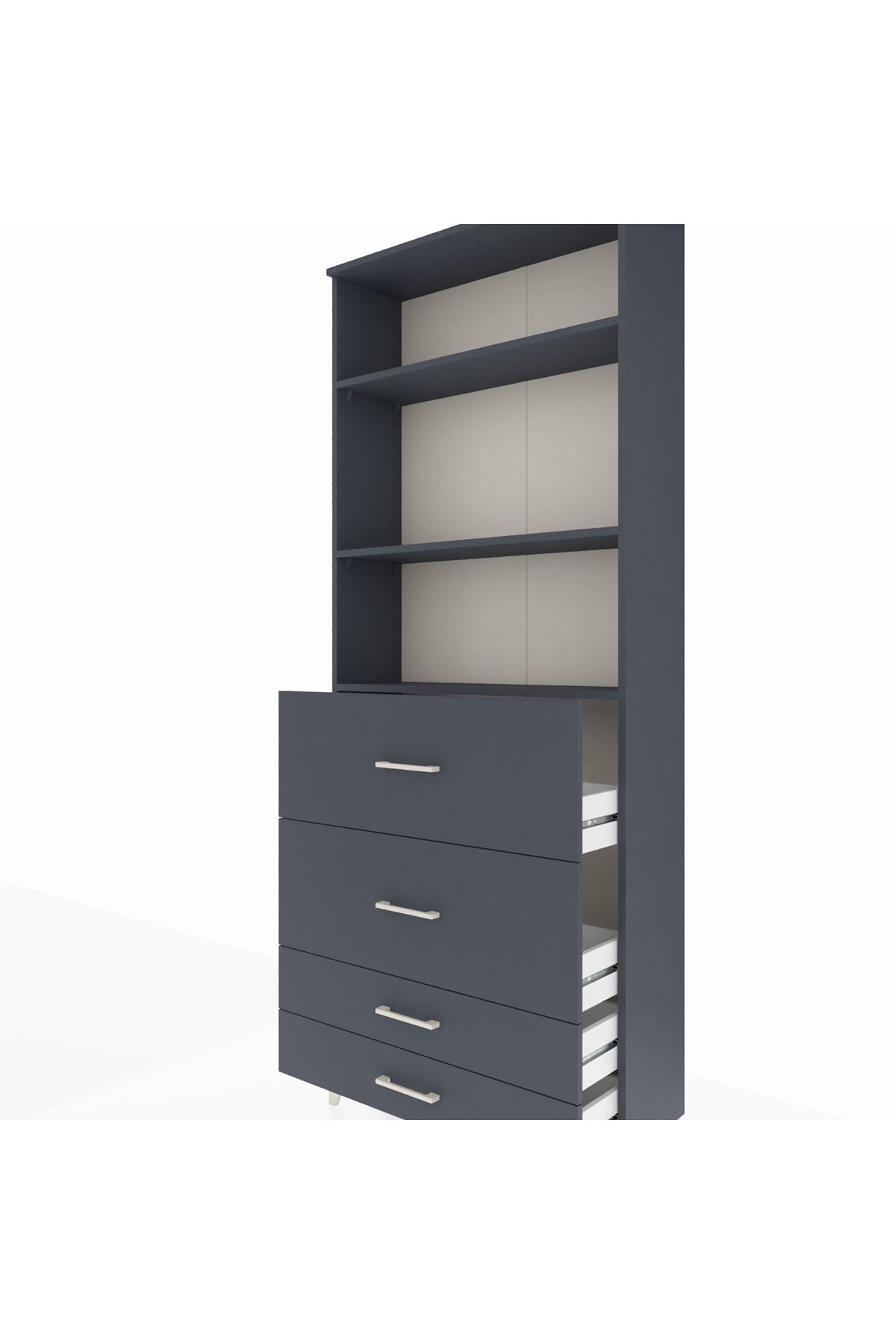 Arges Dolap 3 Raflı 4 Çekmeceli 88x30x221 Antrasit-Antrasit