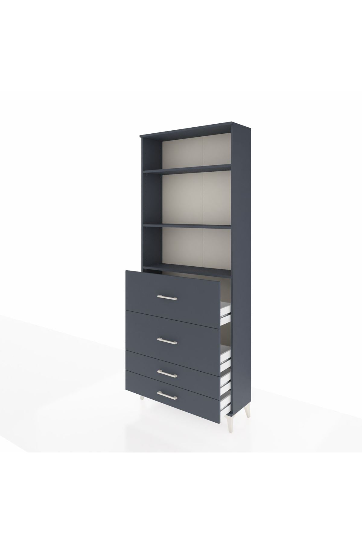 Arges Dolap 3 Raflı 4 Çekmeceli 88x30x221 Antrasit-Antrasit