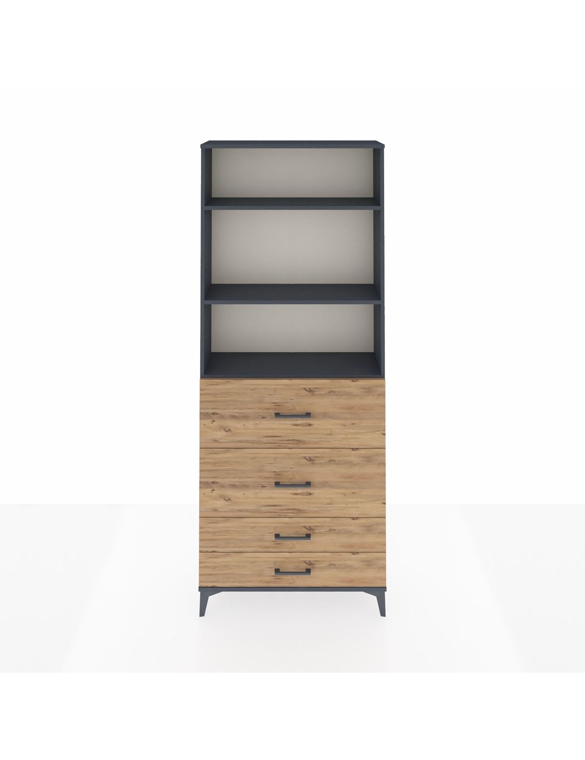 Arges Dolap 3 Raflı 4 Çekmeceli 88x30x221 Antrasit-Çam