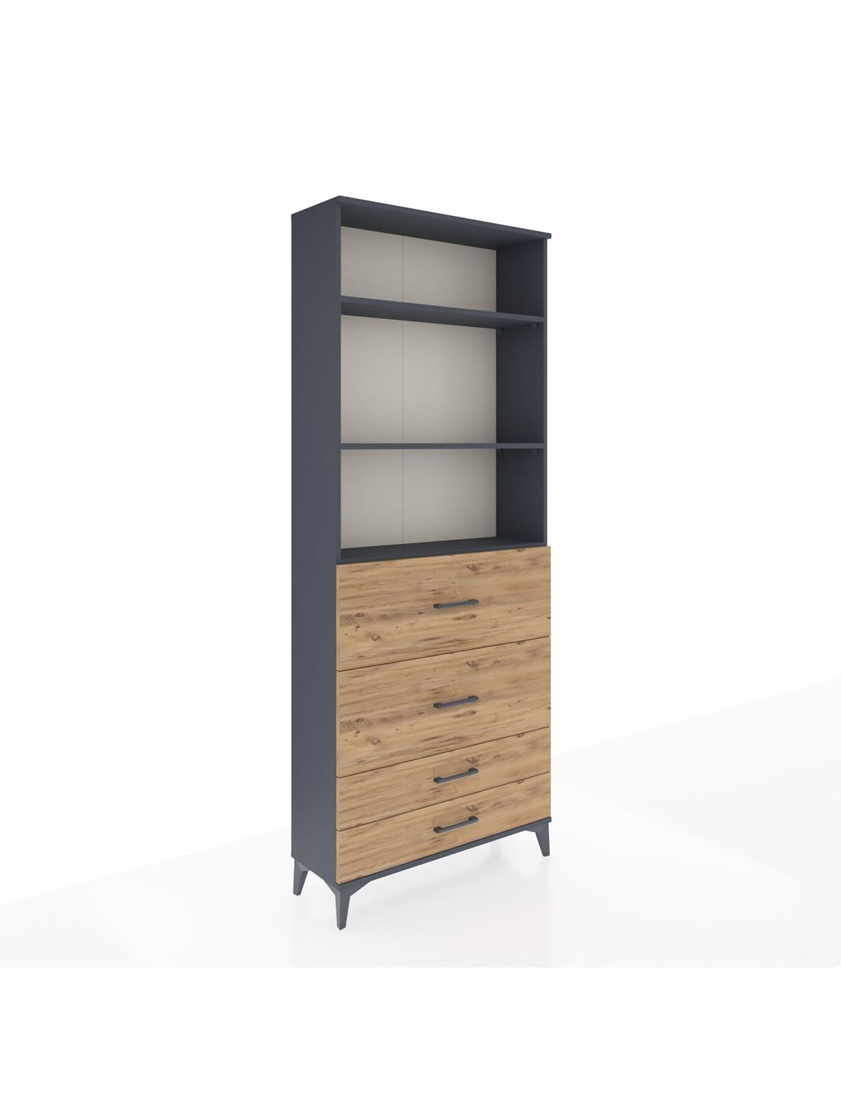 Arges Dolap 3 Raflı 4 Çekmeceli 88x30x221 Antrasit-Çam