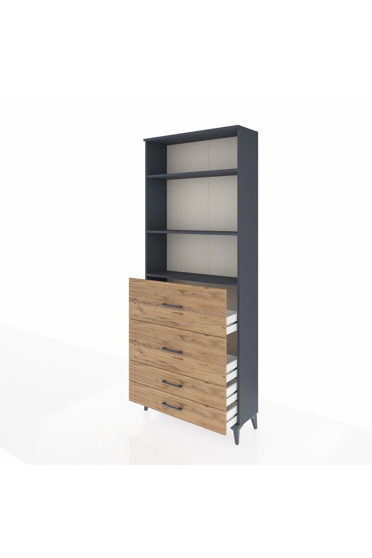 Arges Dolap 3 Raflı 4 Çekmeceli 88x30x221 Antrasit-Çam