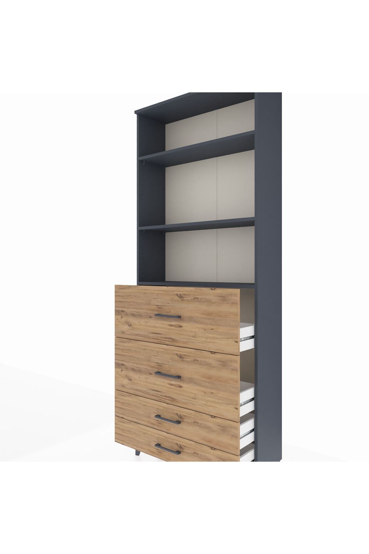 Arges Dolap 3 Raflı 4 Çekmeceli 88x30x221 Antrasit-Çam