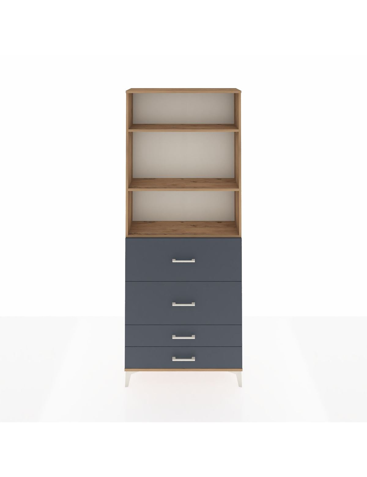 Arges Dolap 3 Raflı 4 Çekmeceli 88x30x221 Çam-Antrasit