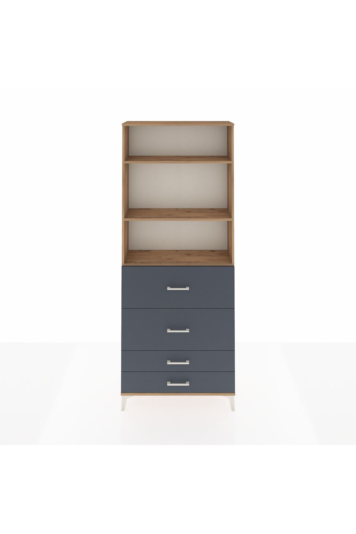 Arges Dolap 3 Raflı 4 Çekmeceli 88x30x221 Çam-Antrasit