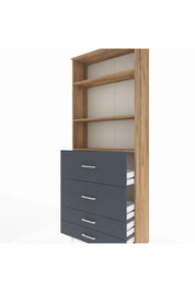 Arges Dolap 3 Raflı 4 Çekmeceli 88x30x221 Çam-Antrasit