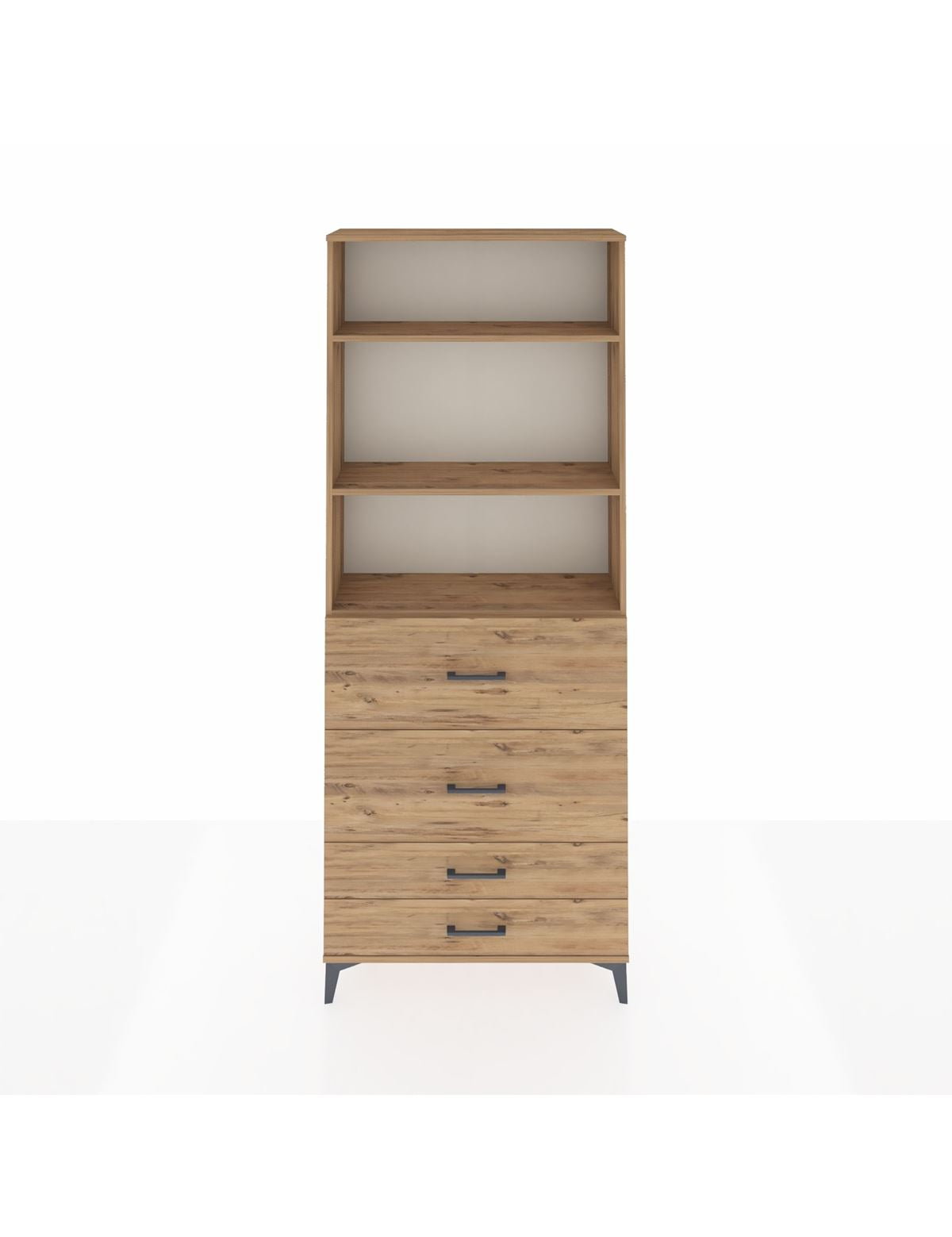 Arges Dolap 3 Raflı 4 Çekmeceli 88x30x221 Çam-Çam